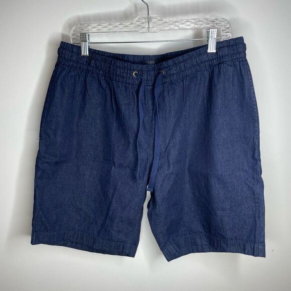 J Crew men’s size L Large blue stadium soft denim pull on elastic waist shorts - Picture 2 of 6